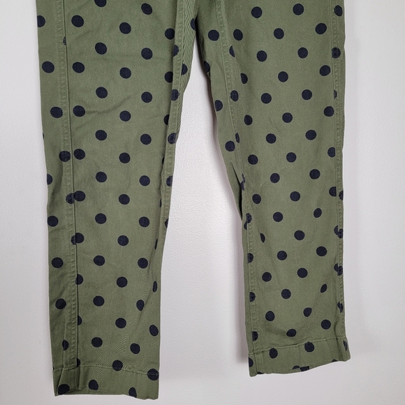 J. Crew Green & Navy Cropped Polka Dot Pants 2P High Rise Girlfriend Chino - Picture 4 of 11